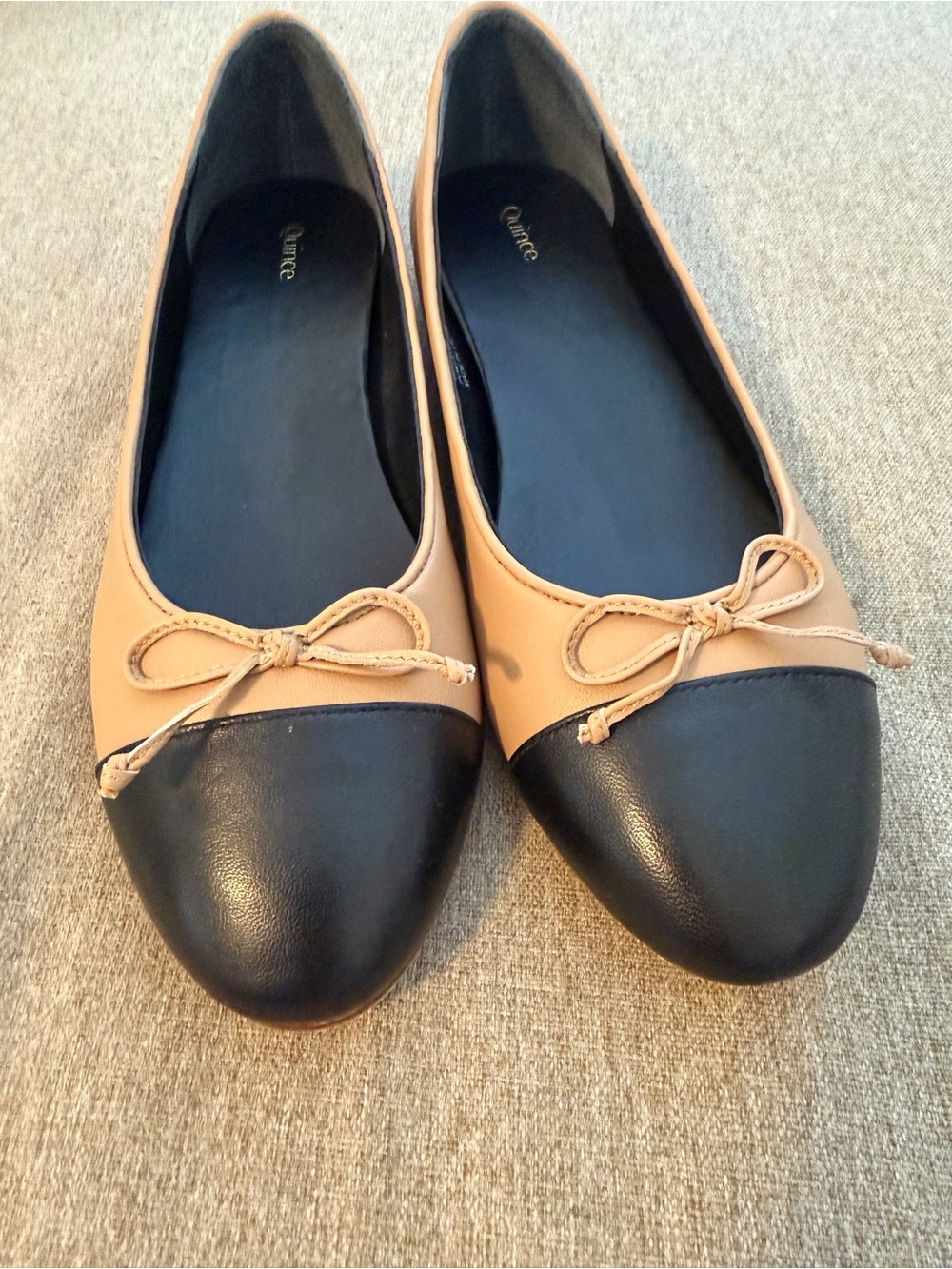 Quince Italian Leather Cap-toe Ballet Flats in Cashew/Black-Sz. 8